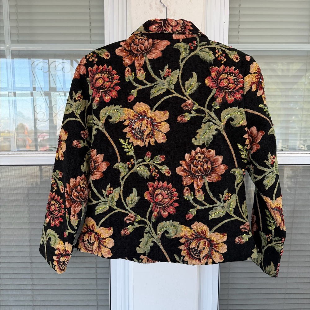 Anage Womens Floral Tapestry Jacket Black Multicolor Cotton - Picture 2 of 7